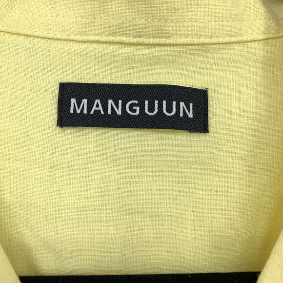 Manguun Button Front Short Sleeve Shirt Mens Size Large Linen Blend Light Yellow - Picture 5 of 7